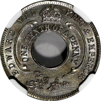 British West Africa Edward VII 1908 1/10 Penny NGC UNC DETAILS KM# 3 (072)
