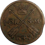 Sweden Frederick I Copper 1747 1 Ore, S.M.   KM# 416.1