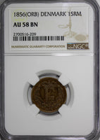 Denmark Frederik VII Bronze 1856 (ORB) 1 Skilling Rigsmont NGC AU58 BN KM# 763