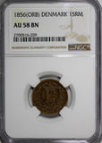 Denmark Frederik VII Bronze 1856 (ORB) 1 Skilling Rigsmont NGC AU58 BN KM# 763