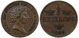 SWEDEN Carl XIV Johan  1832 1/6 Skilling PEARL BORDER SCARCE XF KM# 635  (852)