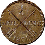 SWEDEN Gustav IV Adolf Copper 1802 1/4 Skilling UNC KM# 564 (413)