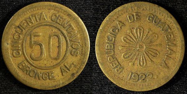 GUATEMALA Provisional Aluminium- Bronze 1922  50 Centavos KM# 232.1 (23 224)