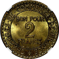 France Aluminum-Bronze 1923 2 Francs NGC MS64 French Chamber KM# 877 (033)