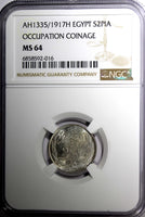 Egypt Occupation Coinage Silver AH1335/1917 H 2 Piastres NGC MS64 KM# 317.2 (16)