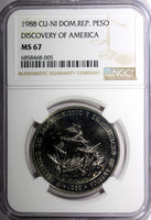 Dominican Republic 1988 1 Peso  Discovery of America NGC MS67 KM# 66 (05)