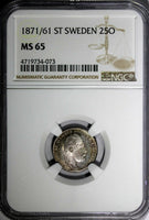 SWEDEN Carl XV Silver 1871/61 25 ORE OVERDATE NGC MS65 TOP GRADED BY NGC KM# 712