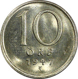 Sweden Gustaf V (1907-1950) Silver 1947 10 Öre UNC KM# 813 (22 064)