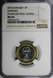 Dominican Republic Sánchez 2010 5 Pesos Magnetic NGC MS66 Poland Mint KM# 89(2)