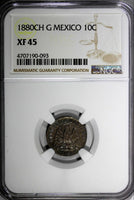 MEXICO Silver 1880 CH G 10 Centavos NGC XF45 Chihuahua RARE TOP GRADED KM# 403.1