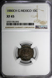 MEXICO Silver 1880 CH G 10 Centavos NGC XF45 Chihuahua RARE TOP GRADED KM# 403.1