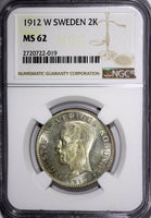 SWEDEN Gustaf V Silver 1912 W 2 Kronor NGC MS62 TOP GRADED  RARE  KM# 787 (019)