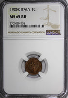 Italy Umberto I Copper 1900-R 1 Centesimo NGC MS65 RB TOP GRADED KM# 29 (238)