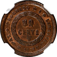 HONDURAS Bronze 1907 1 Centavo NGC MS64 RB LARGE "UN" 1 GRADED HIGHER KM# 59