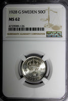 SWEDEN Gustaf V Silver 1928 G 50 Ore NGC MS62 KM# 788 (126)