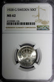 SWEDEN Gustaf V Silver 1928 G 50 Ore NGC MS62 KM# 788 (126)