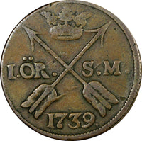 Sweden Frederick I Copper 1739 SM 1 Öre KM# 416.1 (21 232)