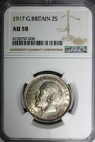 GREAT BRITAIN George V (1910-1936) Silver 1917 1 FLORIN NGC AU58 WWI KM# 817