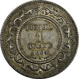 Tunisia Ali III Silver 1309 (1892) A 1 Franc aUNC Toning KM# 224 (18 924)