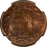India-British George VI 1939 (C) 1/4 Anna NGC MS64 RB Calcutta KM# 530 (034)