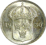 SWEDEN Gustaf V Silver 1936 G 10 Öre Long"6" ch.UNC KM# 780 (22 139)