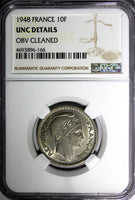 France Copper-Nickel 1948 10 Francs NGC UNC DETAILS GAD-811;KM# 909.1 (166)