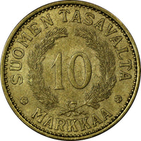 Finland Aluminum-Bronze 1932-S 10 Markkaa  XF Condition  KM# 32A