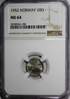 Norway Haakon VII Copper-Nickel 1952 10 Ore NGC MS64 KM# 396