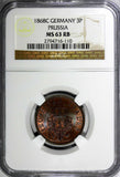 German States PRUSSIA Wilhelm I Copper 1868 C 3 Pfennig NGC MS63 RB KM# 482(110)
