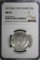 Tunisia  Silver AH1358 // 1939 10 Francs NGC MS63 KM# 265 (042)