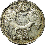 Lebanon Silver 1929 25 Piastres Mintage-600,000 NGC AU50 KM# 7 (010)