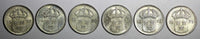 SWEDEN Gustaf V Silver LOT OF 6 COINS 1911-1939 10 Ore  KM# 780 (20 627)