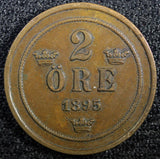 Sweden Oscar II Copper 1895 2 Ore Mintage-781,000 KM# 746   (23 123)