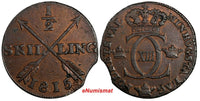 SWEDEN Carl XIII Copper 1815 1/2 Skilling NICE DETAILS KM# 590 (13 689)