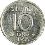 Sweden Gustaf VI SILVER 1956 10 Öre UNC  KM# 823 (22 093)
