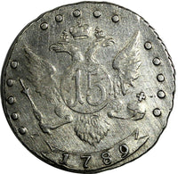 RUSSIA CATHERINE II Silver 1789 SPB 15 KOPECKS SCARCE VF	C# 62c (96)