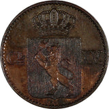 Norway Carl XV Copper 1867 1/2 Skilling 1 Year Type KM# 329 (20 792)