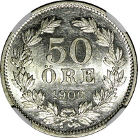 Sweden Oscar II Silver 1906 EB 50 Öre NGC MS61 Mintage-319,452 KM# 771 (048)