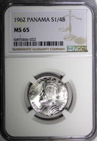 Panama Vasco Núñez de Balboa Silver 1962 1/4 Balboa NGC MS65 KM#11.2 (022)