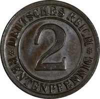 Germany - Weimar Republic Bronze 1923 G 2 Rentenpfennig Stuttgart UNC KM# 31 (7)