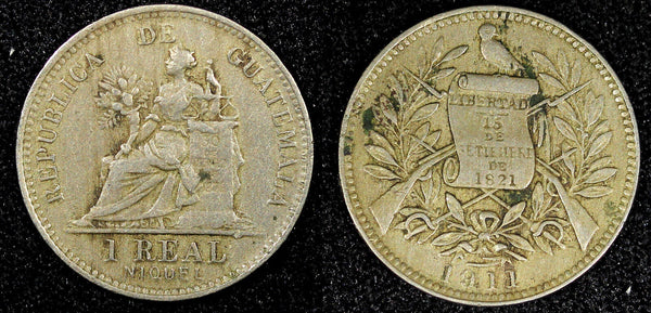 Guatemala 1911 H 1 Real Heaton and Sons KM# 177  (22 632)