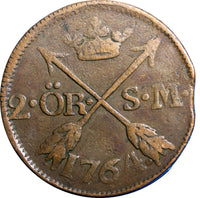 SWEDEN COPPER Adolf Frederick 1764 2 Ore,S.M  BROWN  KM#461