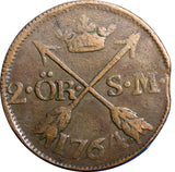 SWEDEN COPPER Adolf Frederick 1764 2 Ore,S.M  BROWN  KM#461