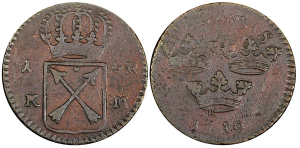 Sweden Ulrika Eleonora 1719 1 Ore OVERSTRUCK 1 Daler SM 1718 Lozenged KM364.2(1)