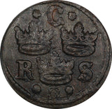 Sweden  Christina (1632-1654) Copper 1642 1/4 Öre SCARCE DATE  KM# 160 (20 997)