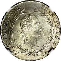 Austria Franz I Silver 1829 A 20 Kreuzer NGC MS64 TOP GRADED KM# 2145 (050)