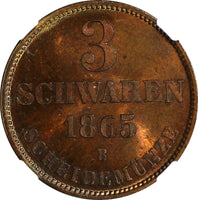 Germany OLDENBURG 1865-B 3 Schwaren NGC MS64 RB Ex.HORN KM# 191 (124)