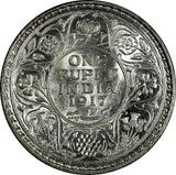 India-British George V Silver 1917 (C) 1 Rupee Calcutta  aUNC/UNC KM# 524 (589)