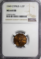 Cyprus BRITISH COLONY 1949 1/2 Piastre NGC MS64 RB 1 YEAR TYPE  KM# 29 (051)