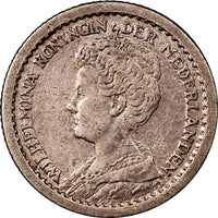 Netherlands Wilhelmina I  Silver 1914 10 Cents Toned  KM# 145